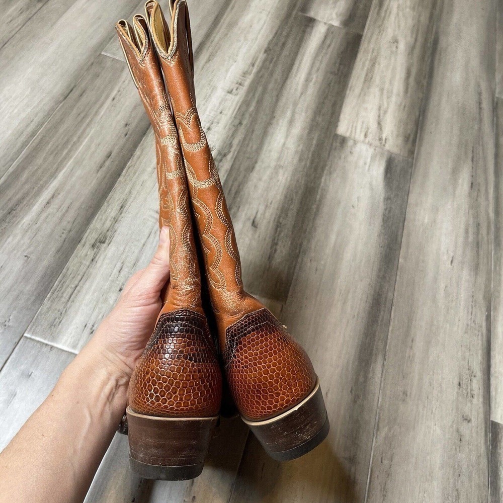 Justin Crocodile Heeled Boots Women's Brown & Burnt Orange Size 4.5 C - Picture 5 of 6